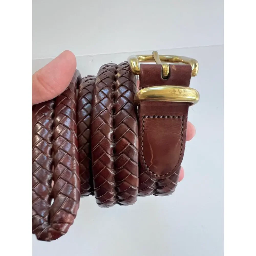 Coach Brown Braided Leather Belt Solid Brass Buckle Adjustable Vintage 36